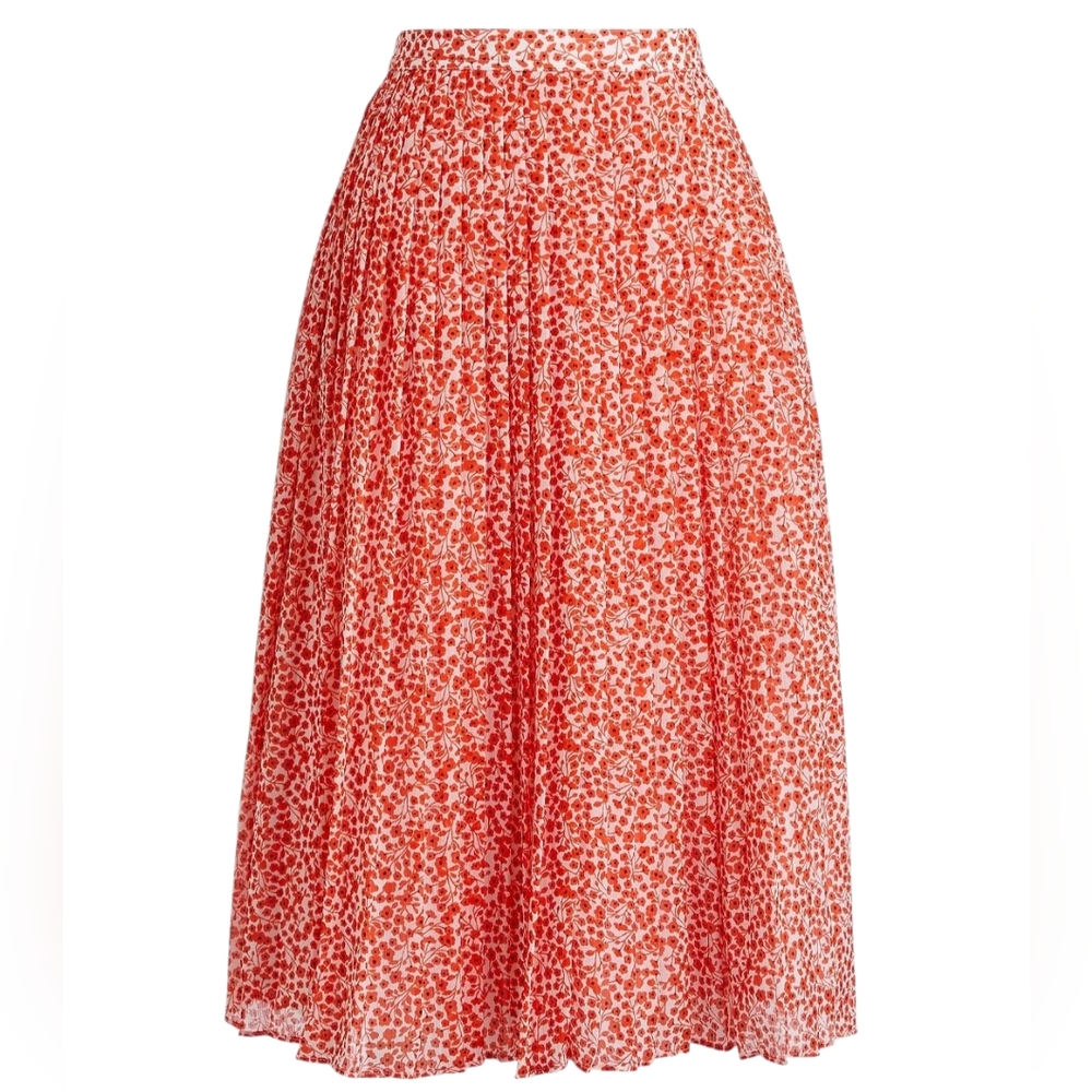 J. Crew NWOT Floral Midi Skirt In Twine Ditsy Ivory Coral